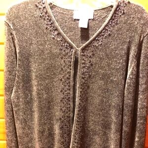 Beaded Cardigan Sweater Nwot Chenille Type Material Nuetral Gray Color Medium